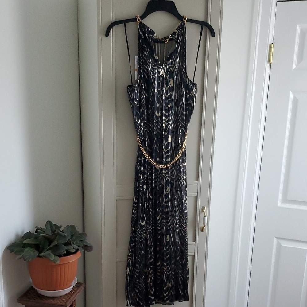 Michael Kors Pleated Metallic Halter Maxi Sundress - Picture 7 of 9